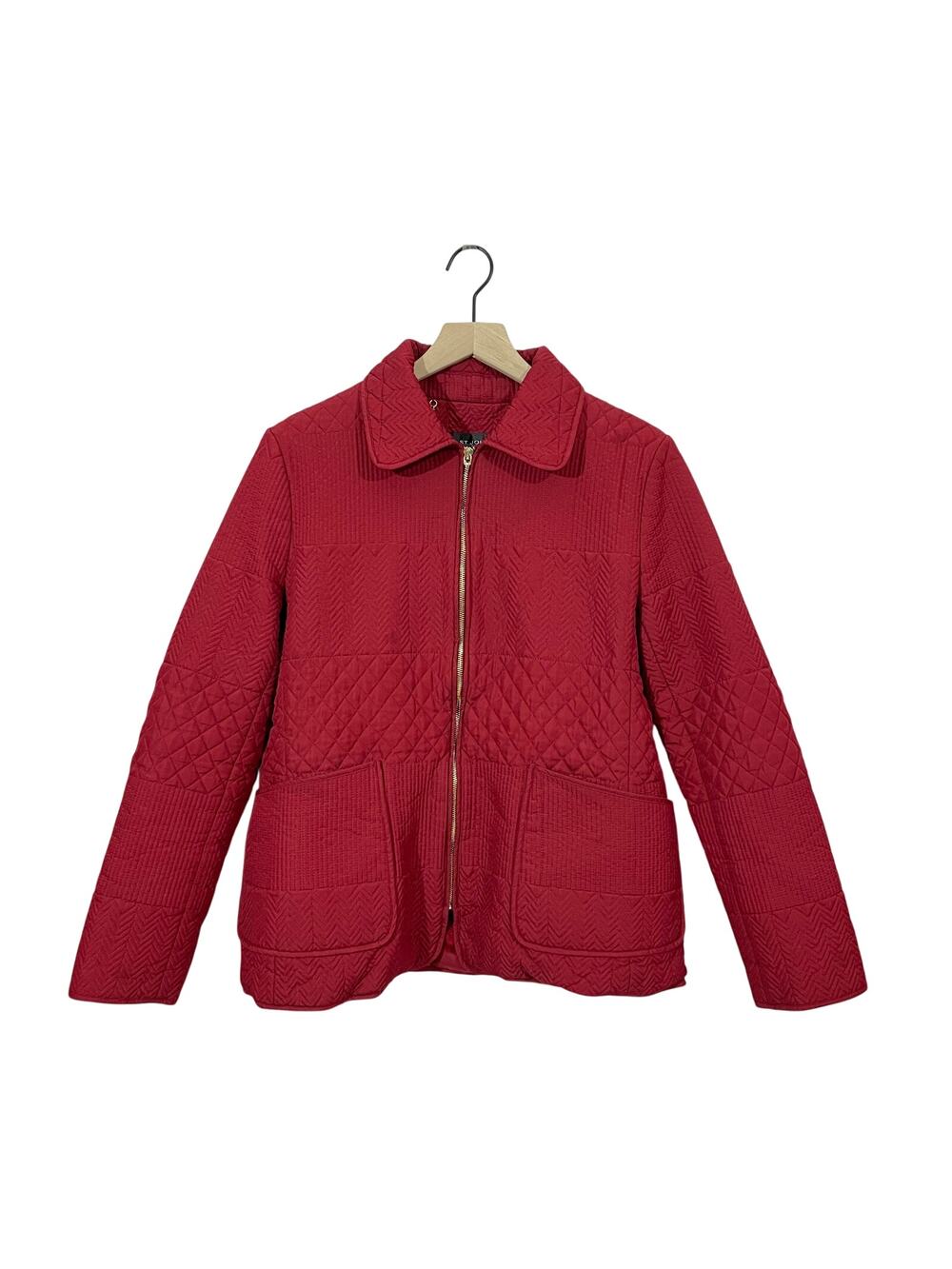 St. John Quilted Zip Front Jacket - Red - Large